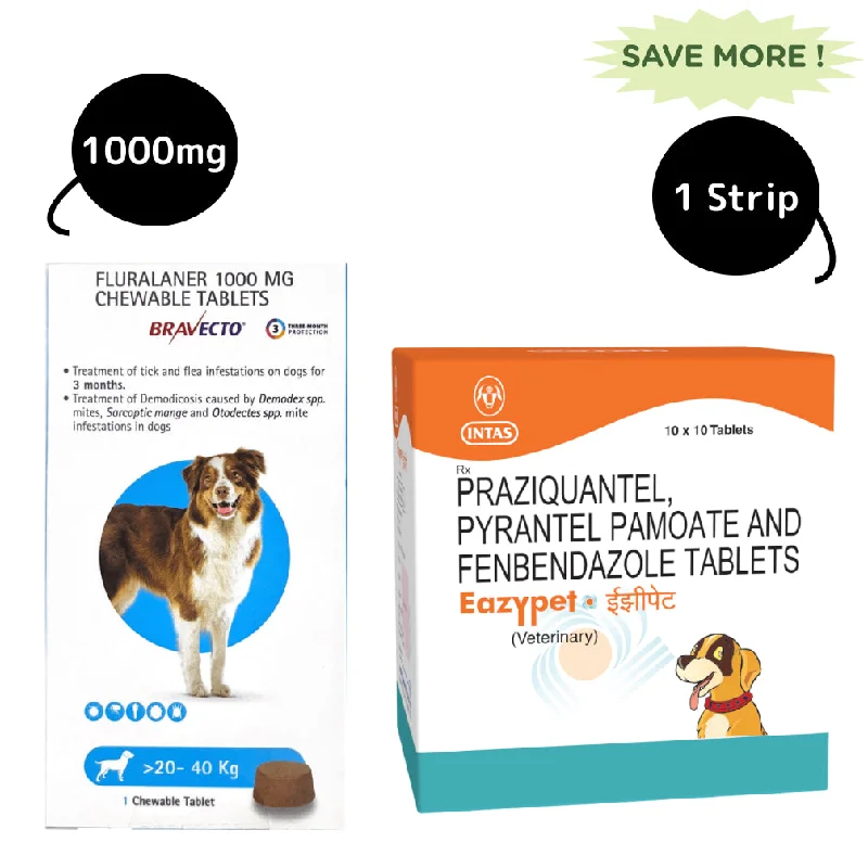 Intas Eazypet Dog Deworming Tablet (pack of 10 tablets) and MSD Animal Health Bravecto (20-40kg) Combo