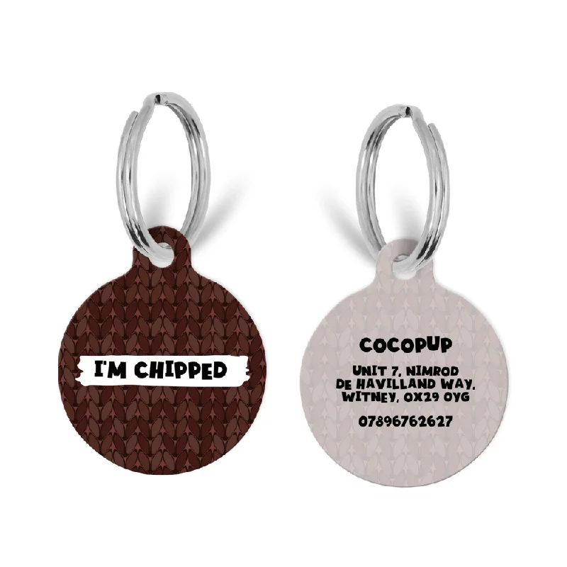 Personalised Text ID Tag - Cable Knit Hot Coco