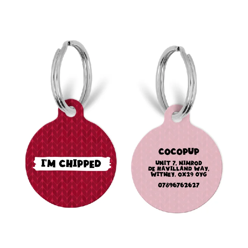 Personalised Text ID Tag - Cable Knit Mulled Pup Wine