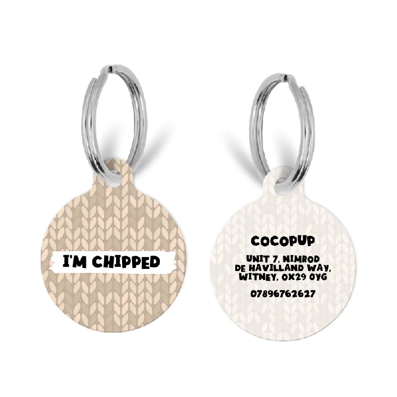 Personalised Text ID Tag - Cable Knit Toffee Pup Latte