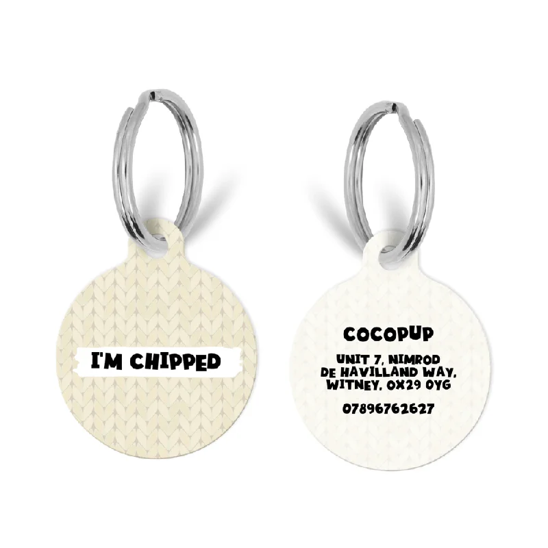 Personalised Text ID Tag - Cable Knit Vanilla Puppuccino